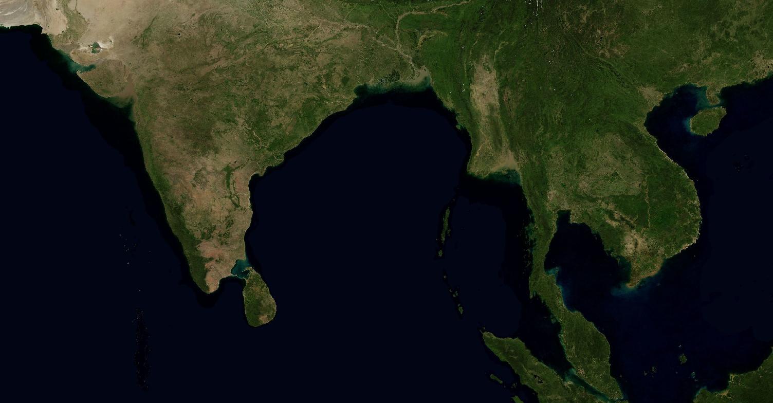 Aerial view of India, Sri Lanka, Thailand, Cambodia and Vietnam